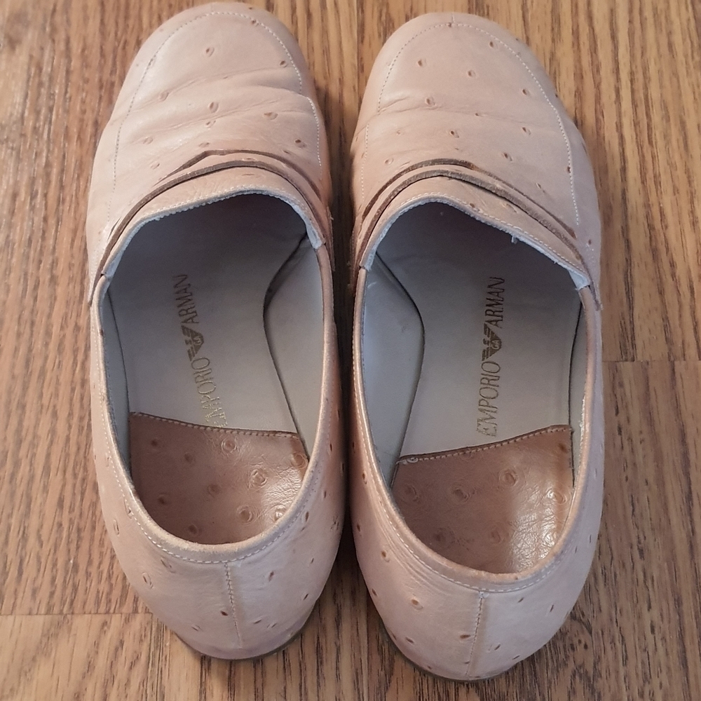 Emporio Armani Ostrich Leather Heeled Loafers Womens Size 35 - Picture 10 of 15